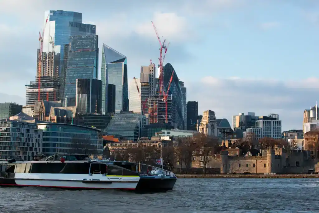 A view of London's skyline featuring high-rise commercial properties and ongoing construction, highlighting the dynamic real estate market for tenanted commercial properties.
