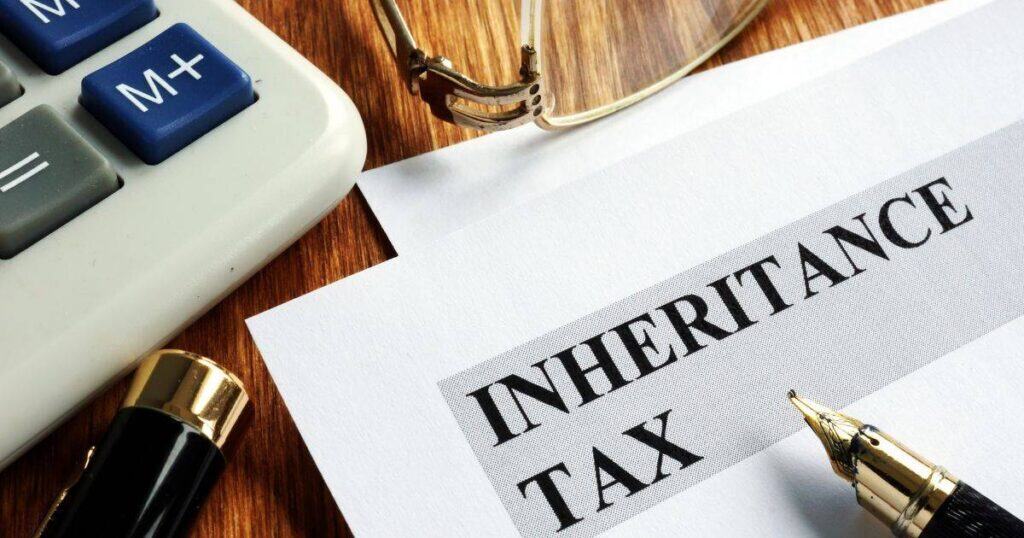 Illustration of inheritance tax document with calculator and pen, highlighting key considerations for jointly owned property and inheritance tax responsibilities.