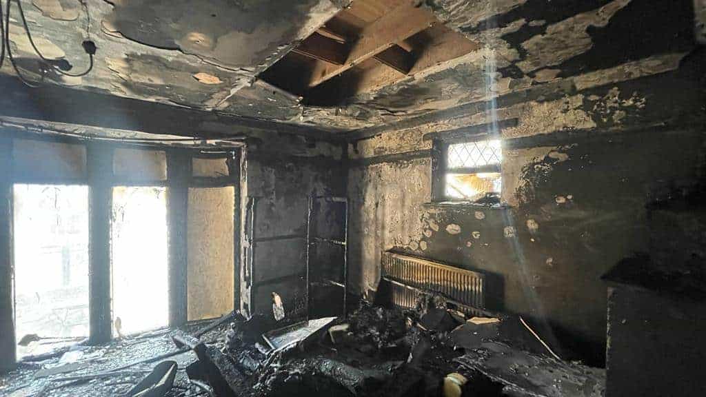 Interior of a home with extensive smoke and fire damage