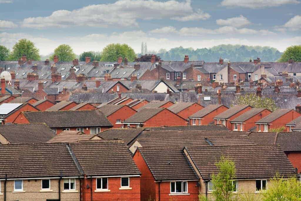 Residential neighbourhood with rows of houses